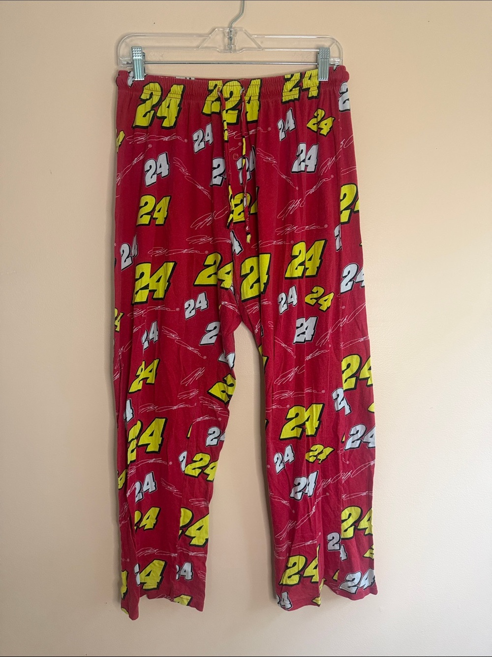 Nascar Red Sweatpants with Yellow & White 24 Print